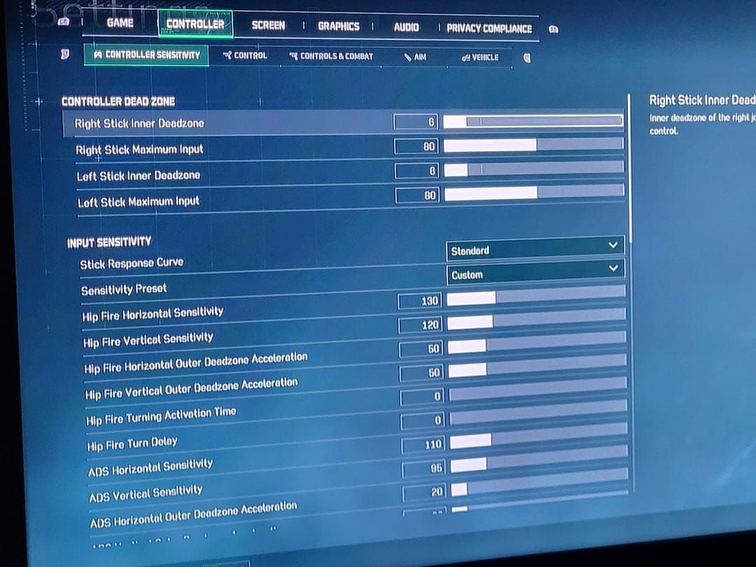 Delta Force controller sensitivity calibration menu screenshot