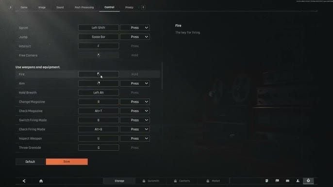 Arena Breakout PC keybind configuration interface highlighting healing key