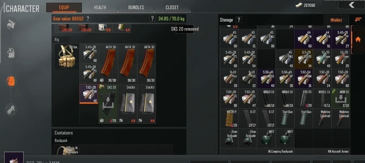 Arena Breakout inventory guide showing military medkit in pocket slots