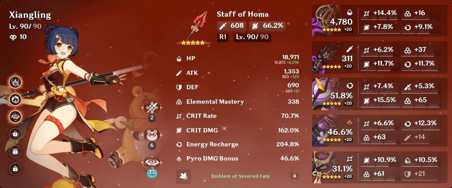 Genshin Impact Budget Team 1 screenshot: Xiangling Xingqiu Fischl Bennett for Imaginarium HP-Drain