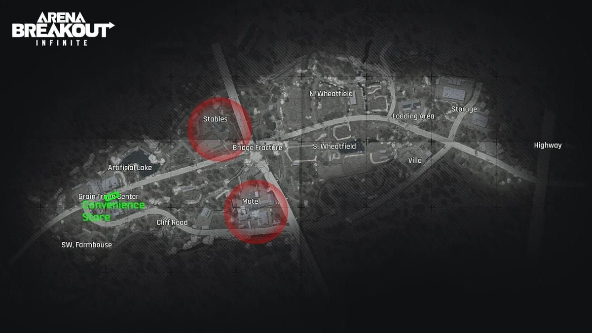 Step-by-step guide image for Route #1: Southern Spawn to Grain Trade Center-Outpost in Arena Breakout Airport Hunt