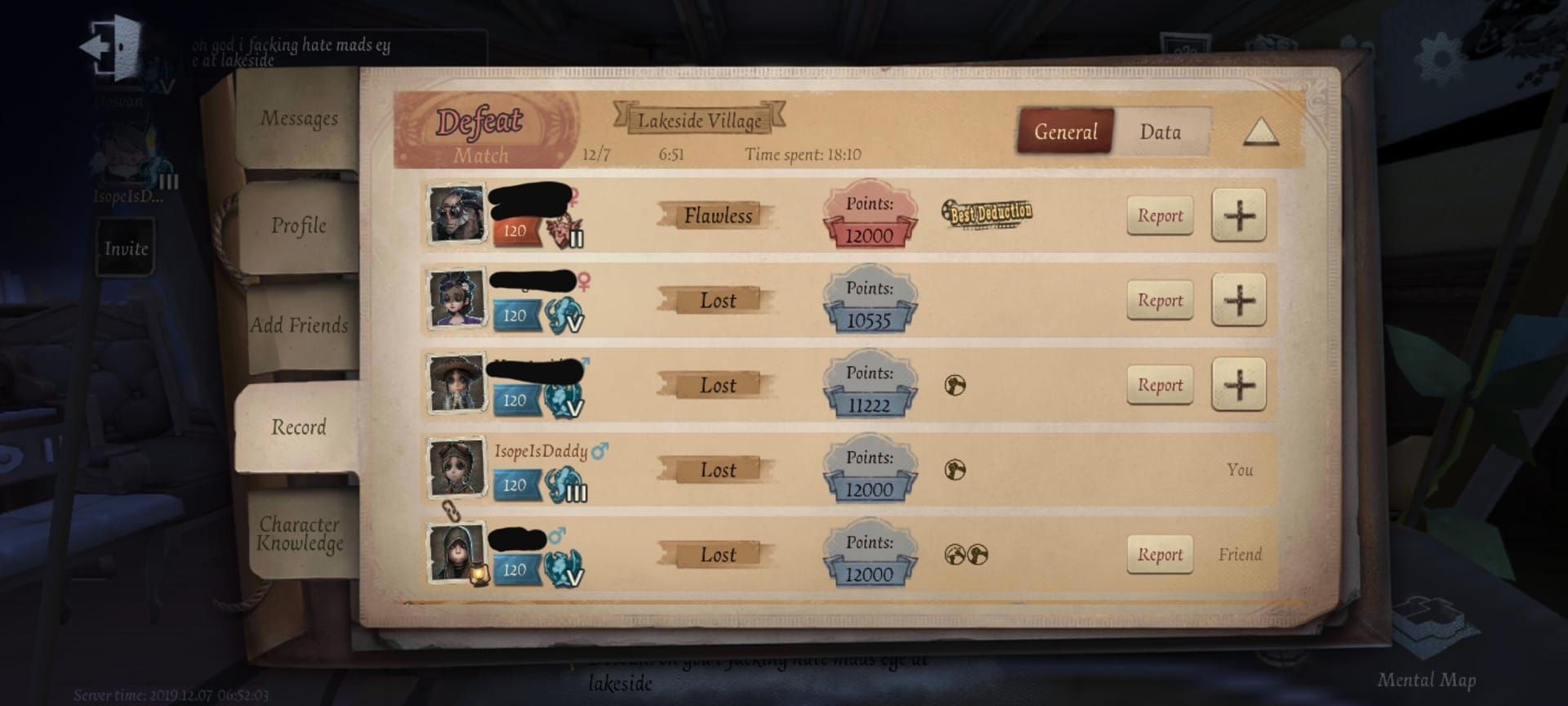 Identity V ranked match history screenshot with qualification points