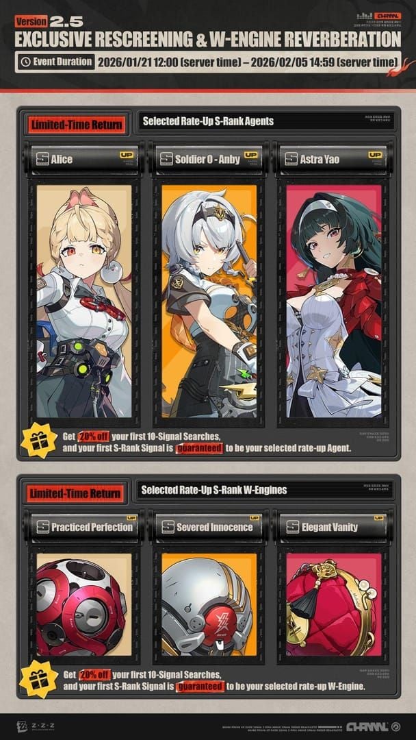 Zenless Zone Zero Version 2.5 Reverberation W-Engine banner screenshot