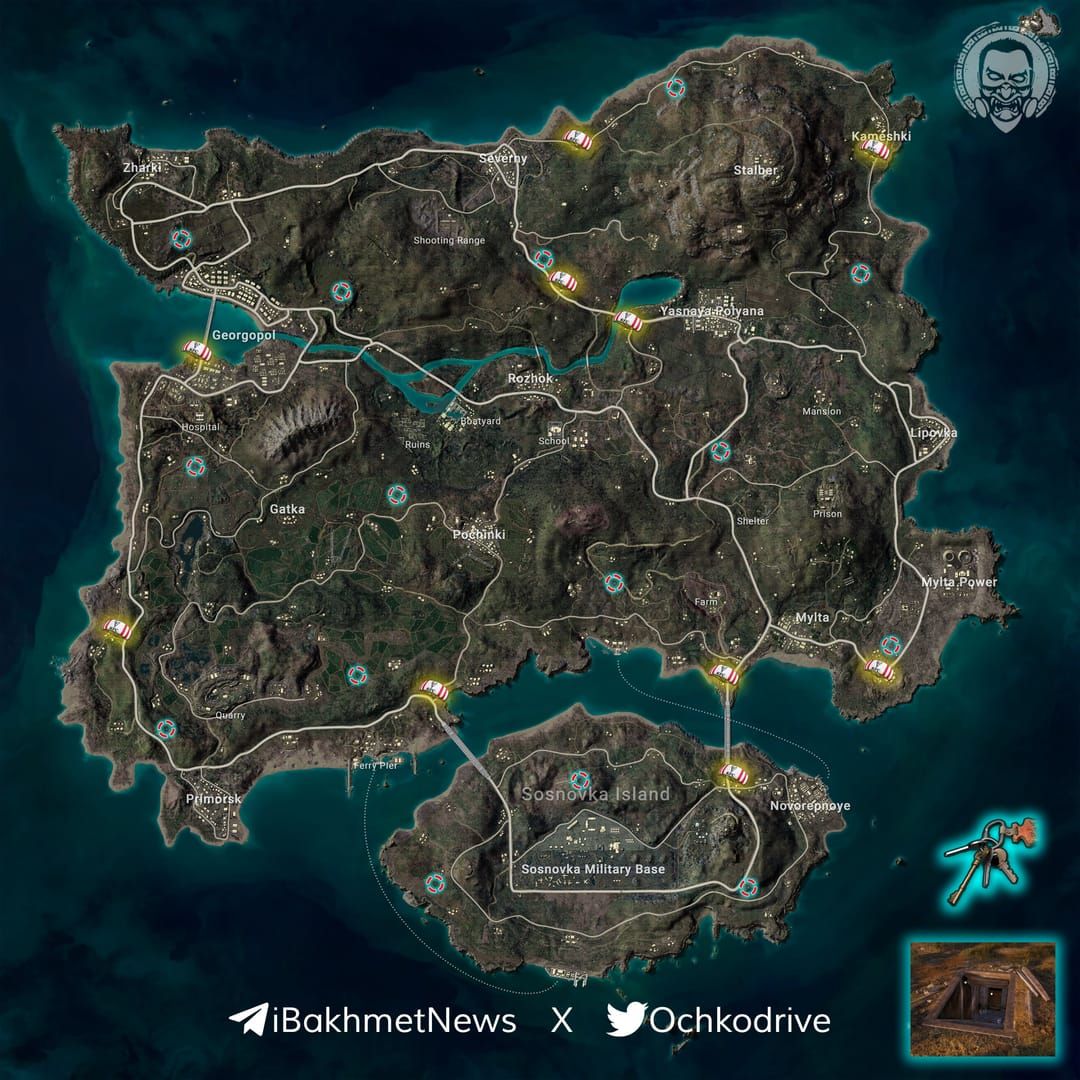 Карта Erangel с зонами Prime Eye для Баркл в PUBG Mobile