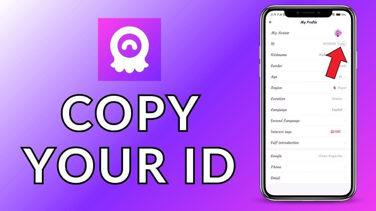 Guide screenshot: Locating Chamet User ID in My Profile menu
