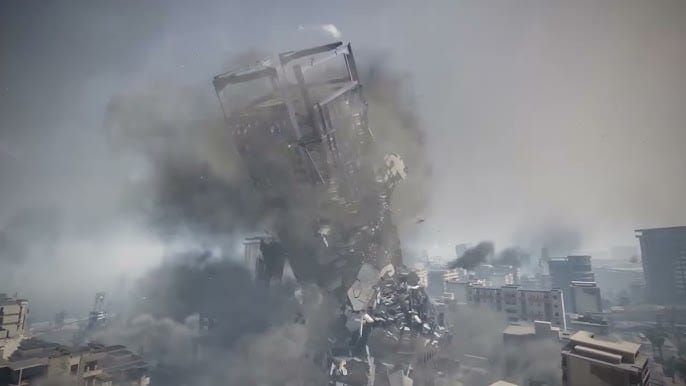 Delta Force Aftershock screenshot of building collapse stages with cracking walls