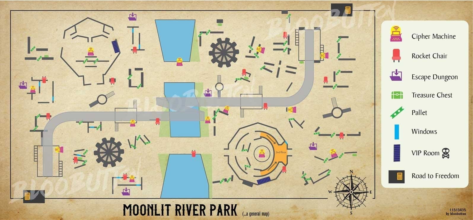 Identity V Moonlit River Park map with Matador counter zones
