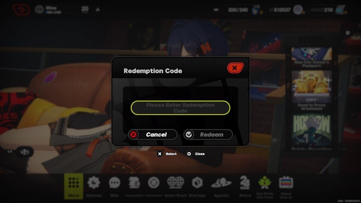 Zenless Zone Zero in-game Redemption Code menu from More tab for entering promo codes