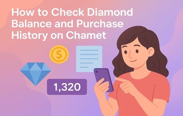 Chamet app transaction history screen displaying diamond purchase details and bonuses