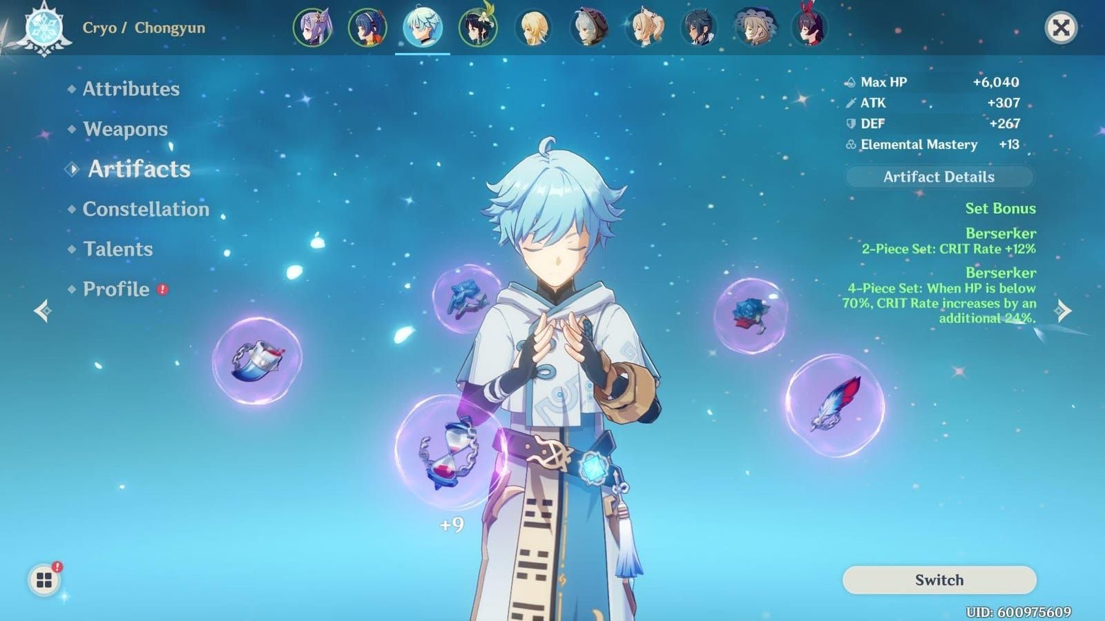 Genshin Impact Silken Moon's Serenade 4-piece artifact set bonuses for ER and EM