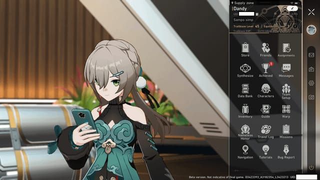 Screenshot of Honkai Star Rail phone menu for code redemption access