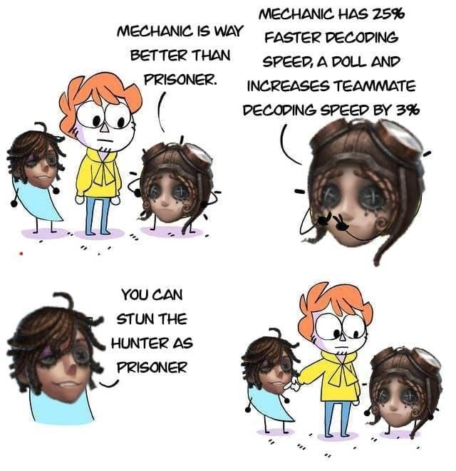 Identity V guide showing Prisoner and Mechanic cipher connection synergy for decoder rush