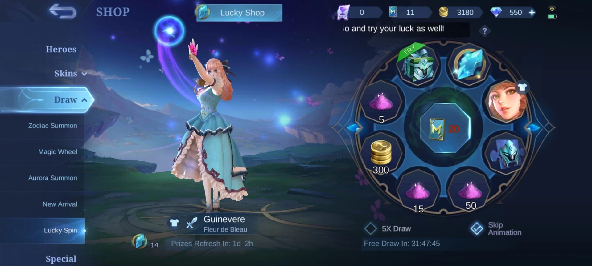 Mobile Legends Bang Bang Task Master Lucky Draw menu showing 50% first draw discount
