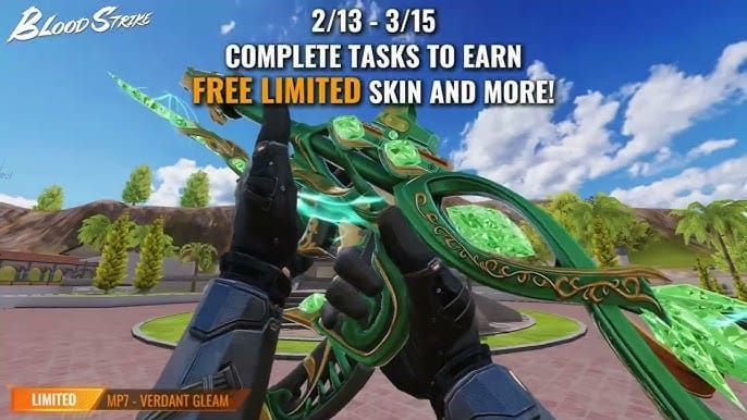 Blood Strike MP7 Verdant Gleam ultra skin showcase with green-gold animations