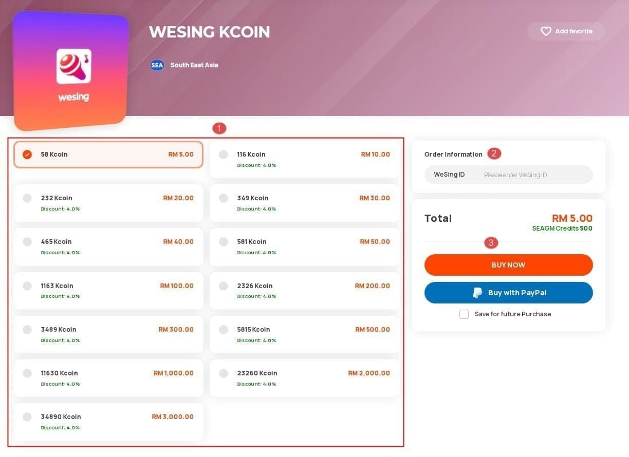 Screenshot of WeSing app showing Kcoin balance after purchase including bonuses