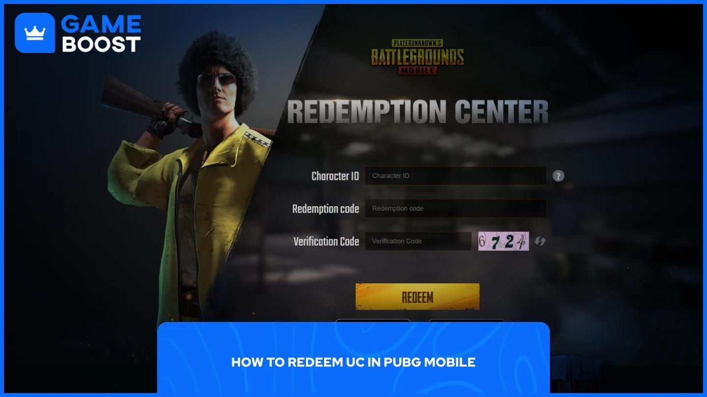 PUBG Mobile UC in-game redemption center guide showing profile and code entry steps