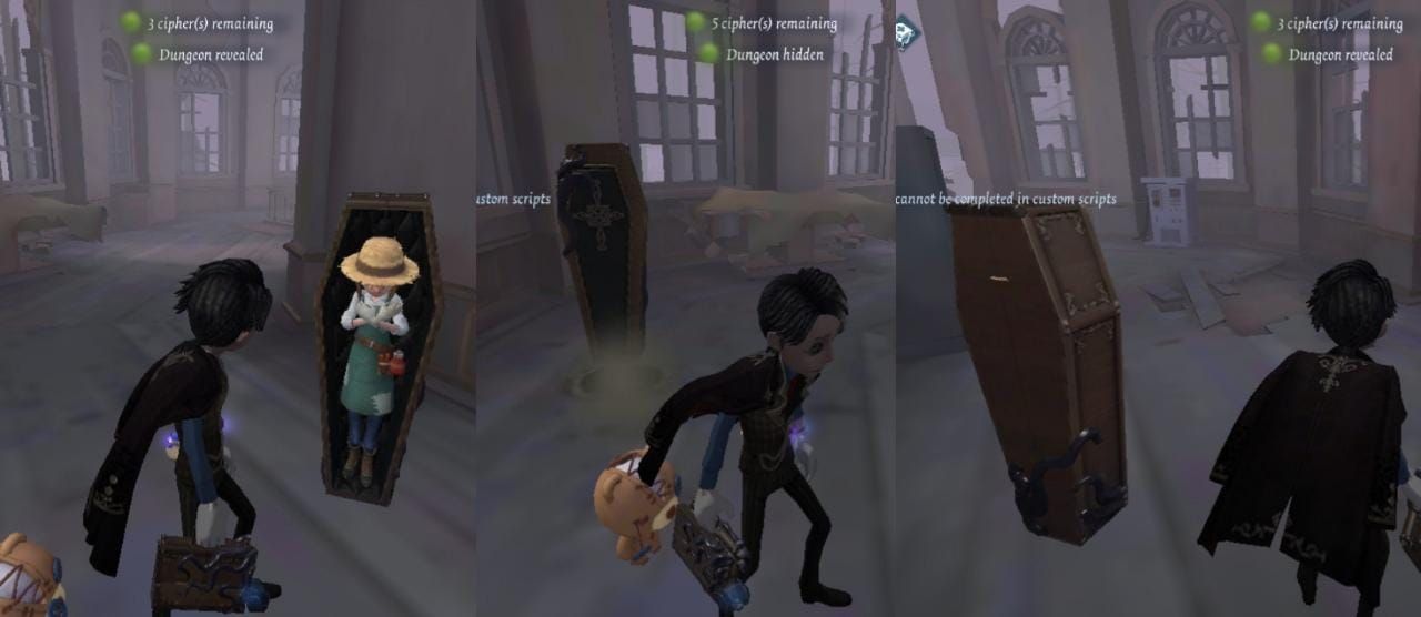 Identity V Aesop Embalmer BLK skin in-game screenshot of embalming ability and coffin effects