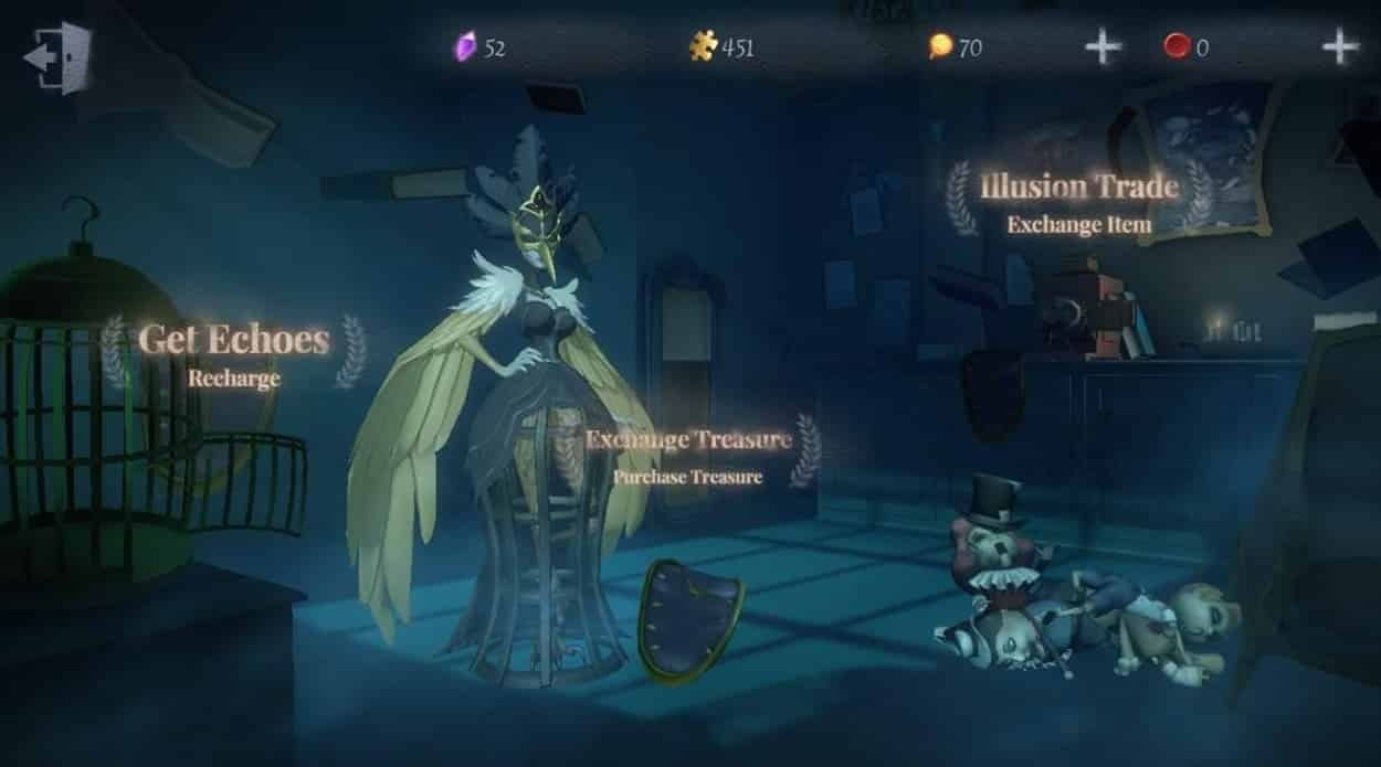 Identity V Illusion Hall interface displaying Doctor Puppy pet availability and Echoes pricing