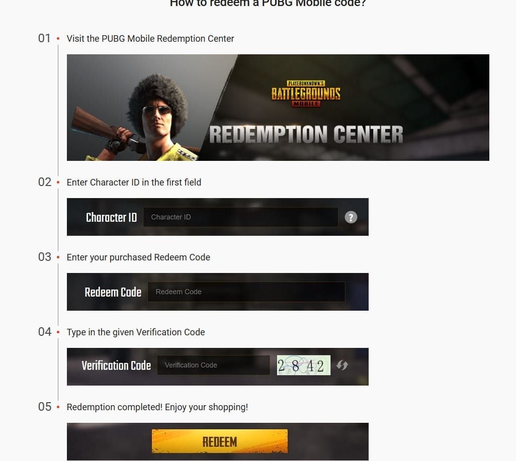 PUBG Mobile UC official redemption center guide with Character ID input