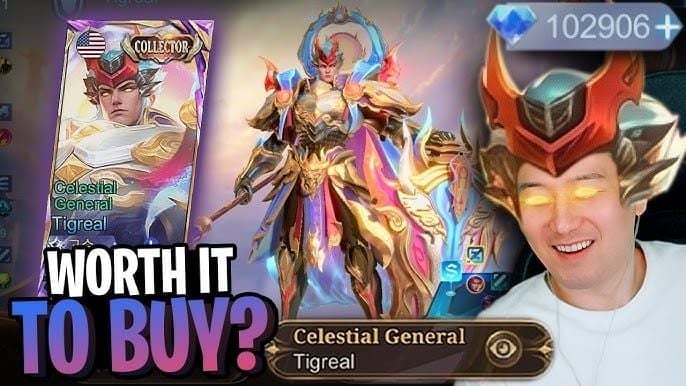 Tigreal Celestial General skin artwork in Mobile Legends Bang Bang