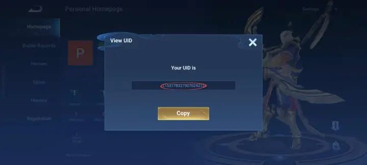 Honor of Kings player profile UID interface screenshot