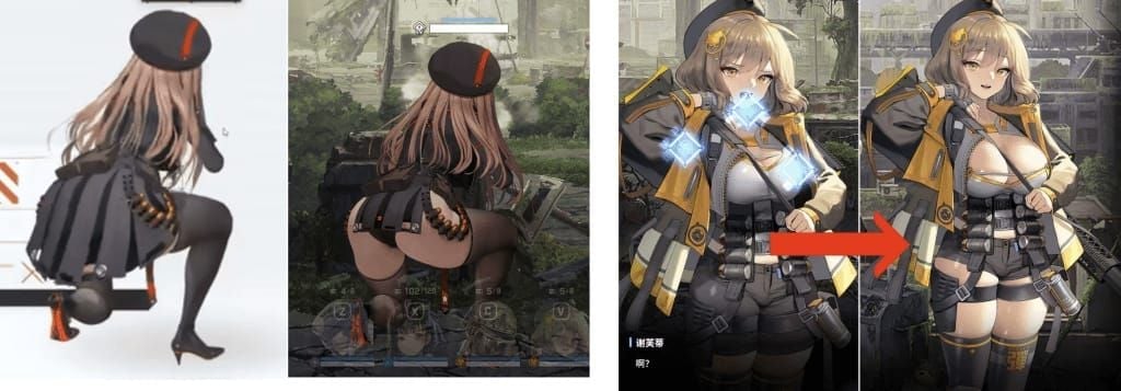 Comparison of Goddess of Victory: NIKKE Selective Pilgrim Banner SSR units Modernia, Dorothy, and Red Hood