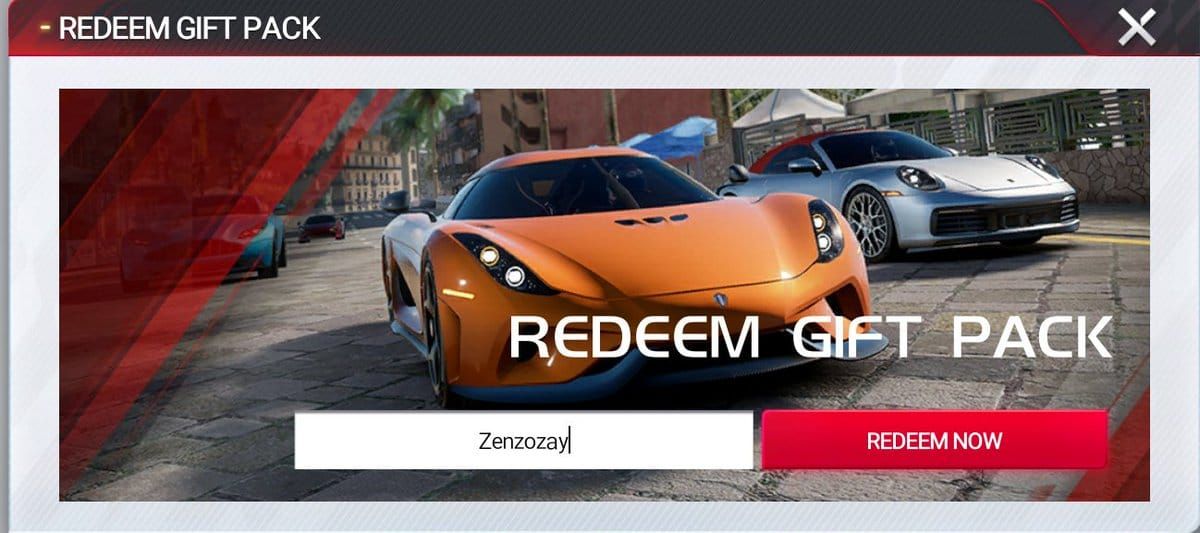 Racing Master SEA Gift Pack Code entry screen for redeeming codes