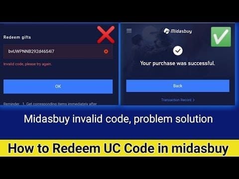 PUBG Mobile UC redemption screenshot showing invalid code error message