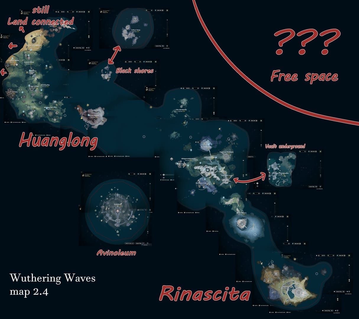 Wuthering Waves Version 3.0 exploration map highlighting Astrite rewards
