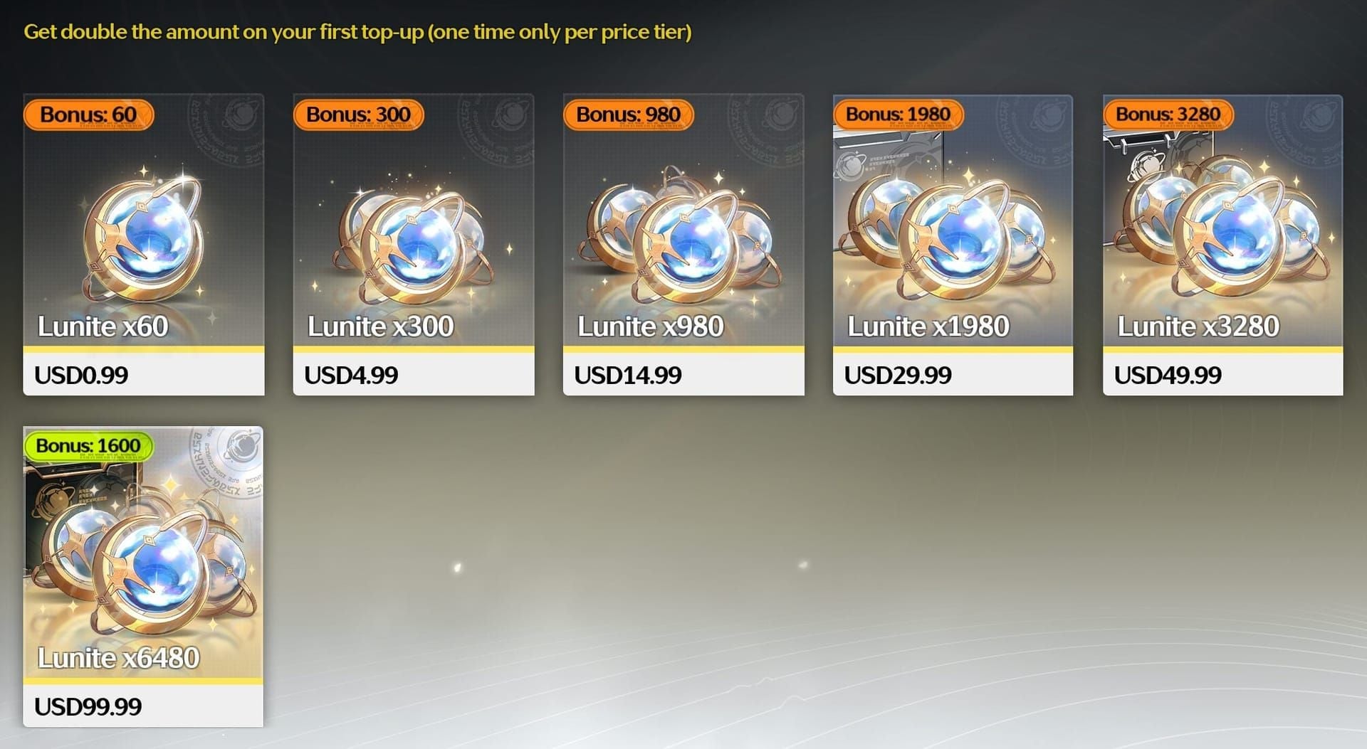 Wuthering Waves Lunite top-up packs store interface