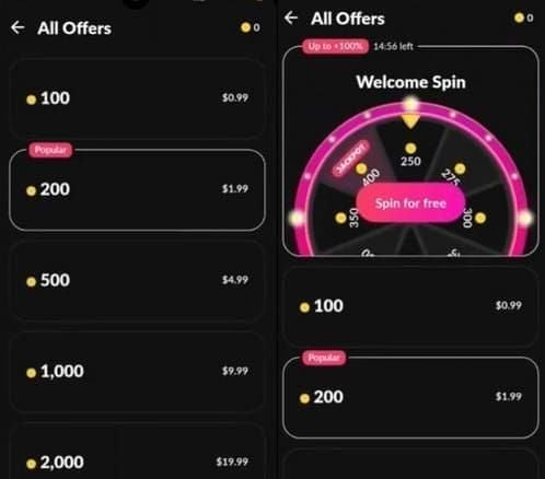 Tango Live app coin recharge interface screenshot
