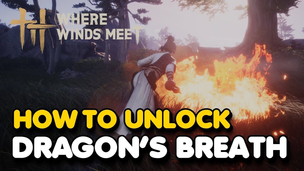 Where Winds Meet Dragon's Breath Mystic Skill in action, showing AoE damage and player fortitude buff.