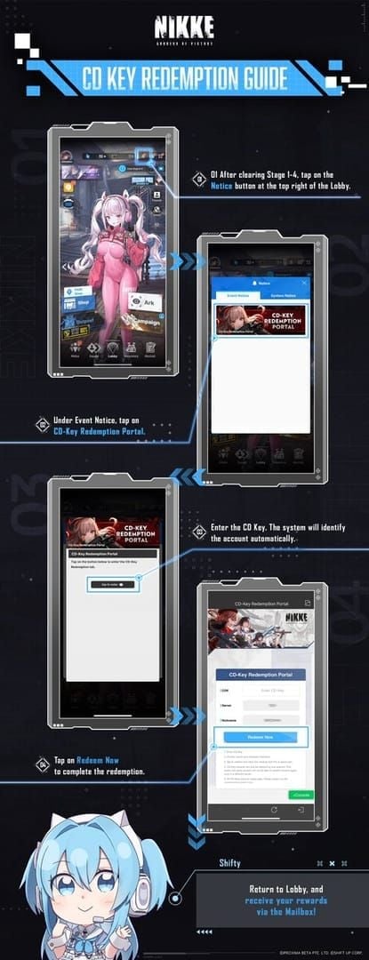 Goddess of Victory NIKKE in-game CD-Key redemption interface