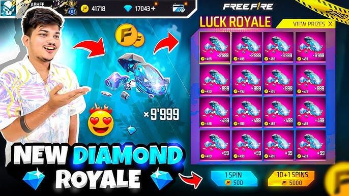 Free Fire Diamonds Lucky Royale pity system guide showing spin costs and probability progression