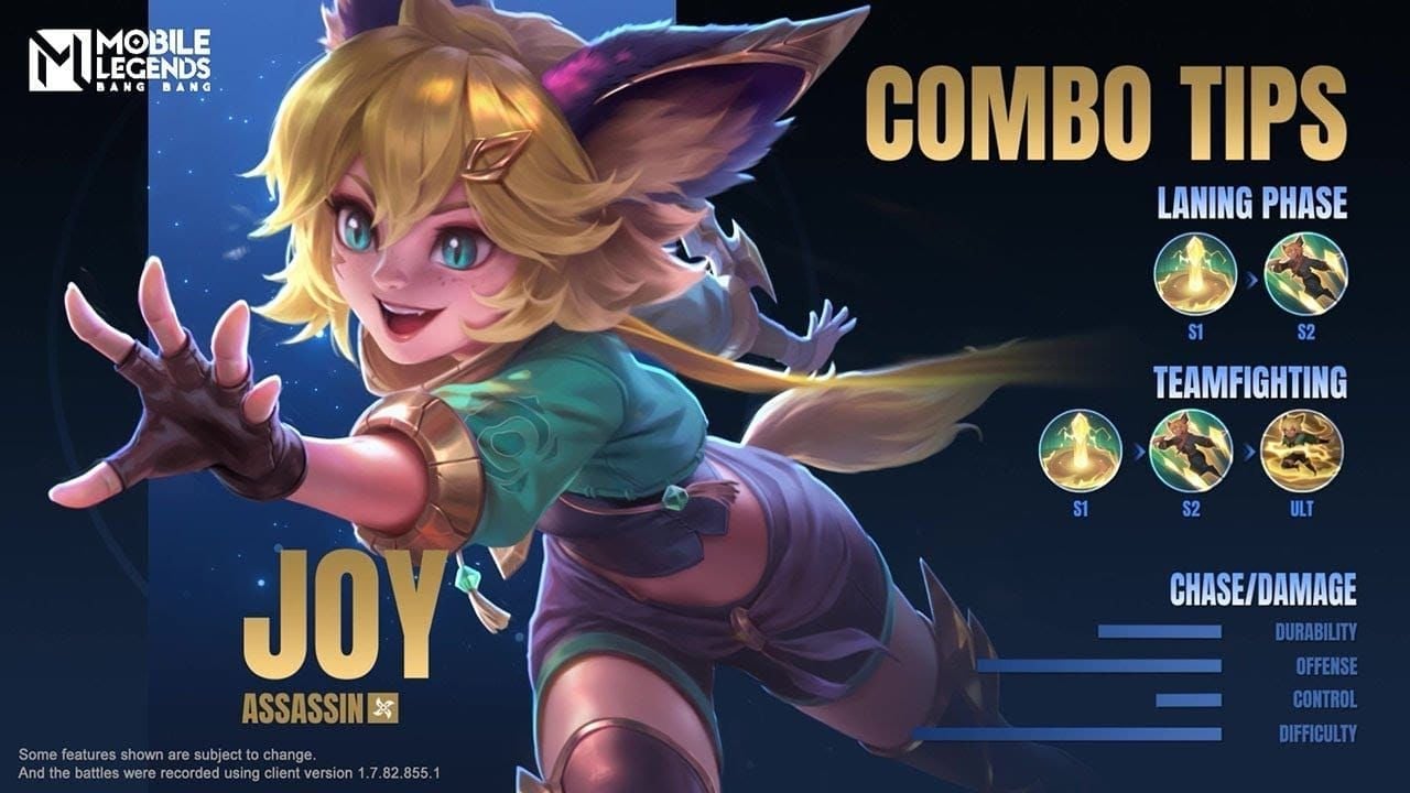 Mobile Legends Bang Bang Joy standard burst combo guide with on-beat dashes