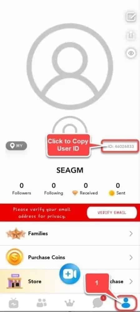 SuperLive Coins profile screen showing UID number