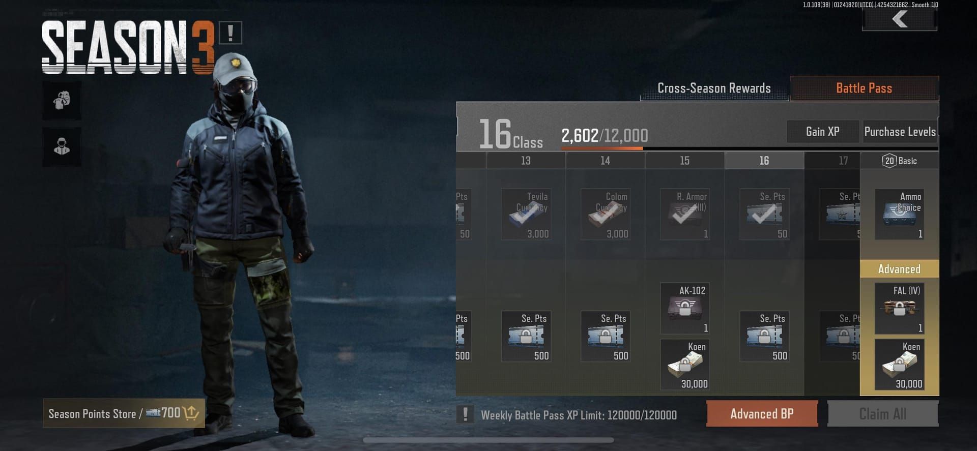 Arena Breakout Premium Battle Pass UI displaying cost, tiers, and rewards