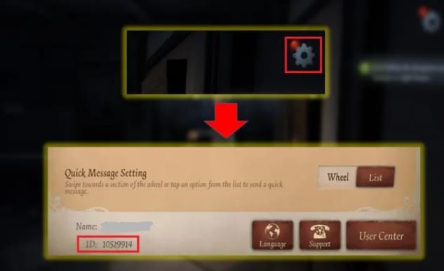 Identity V game settings screen highlighting UID for safe recharges