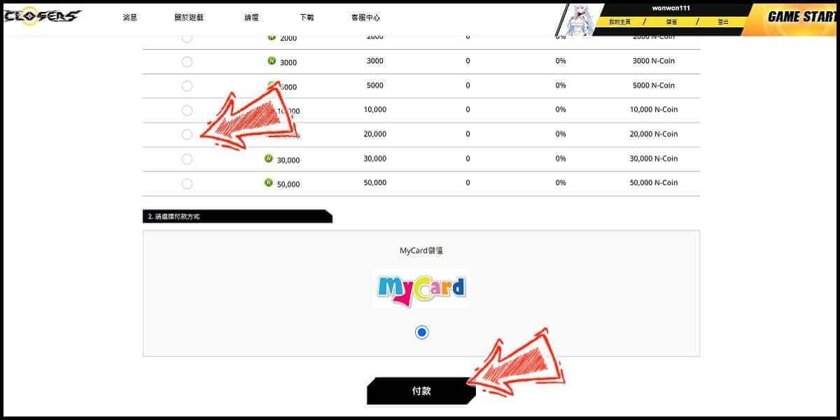 MyCard (TW) payment methods and minimum top-up amounts chart for Spring 2026