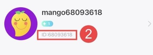 Screenshot of Mango Live Diamonds profile displaying User ID under nickname