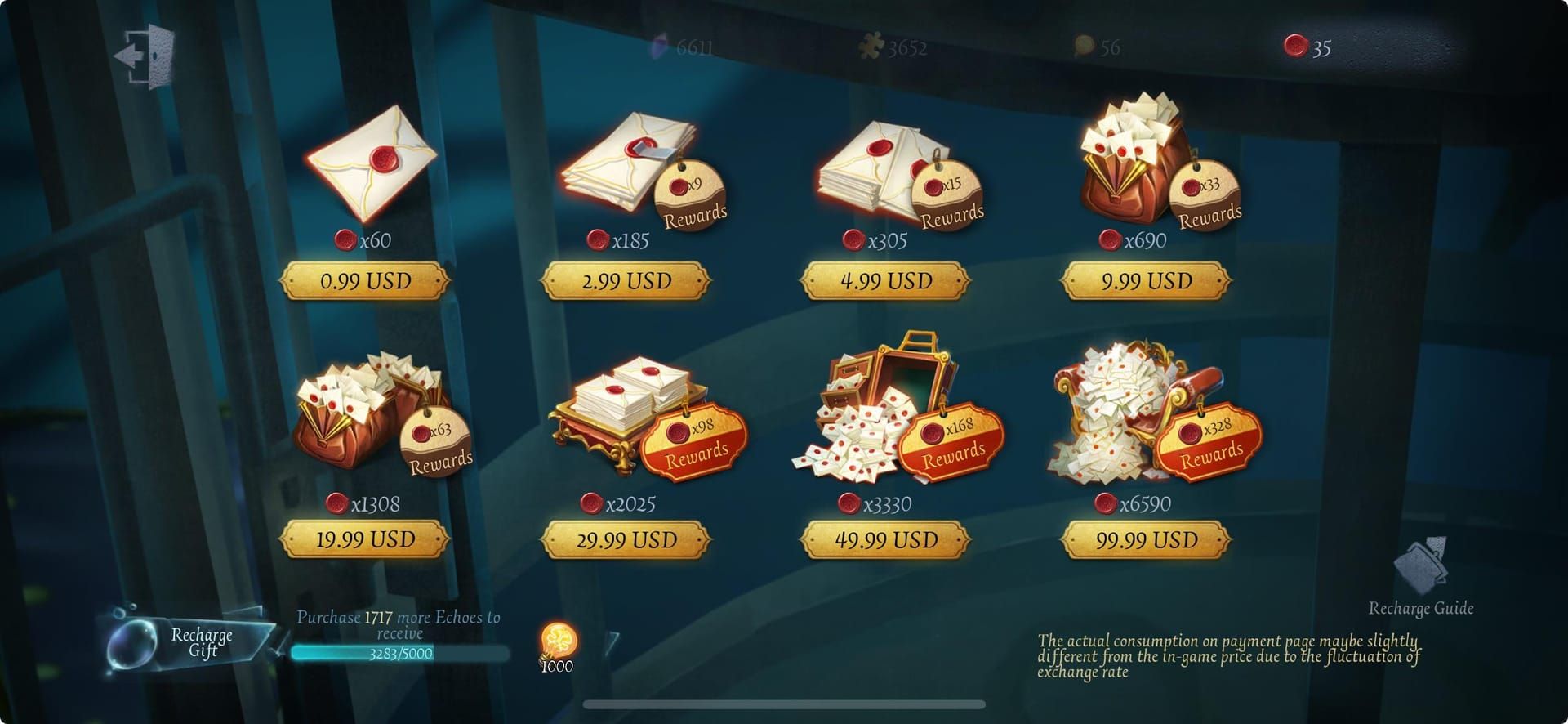 Identity V in-game Echoes purchase interface for skins