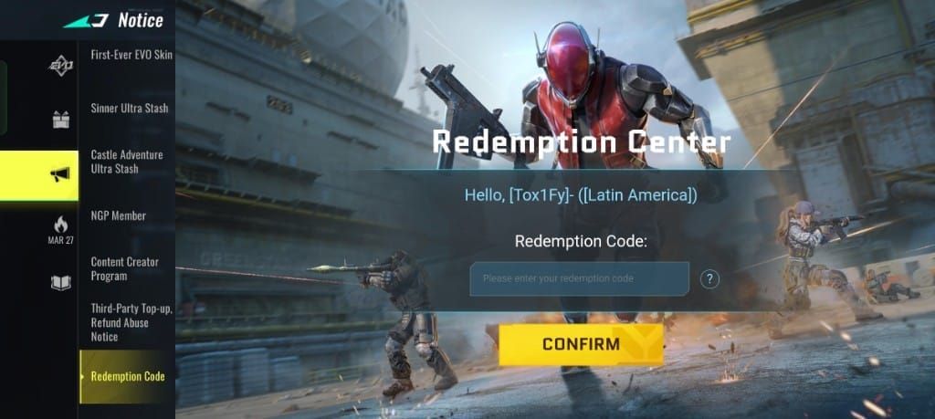 Blood Strike Event Redemption Center interface for entering codes