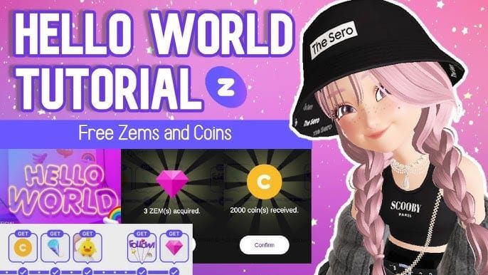 ZEPETO Hello World Map showing 11 quest locations for ZEM rewards