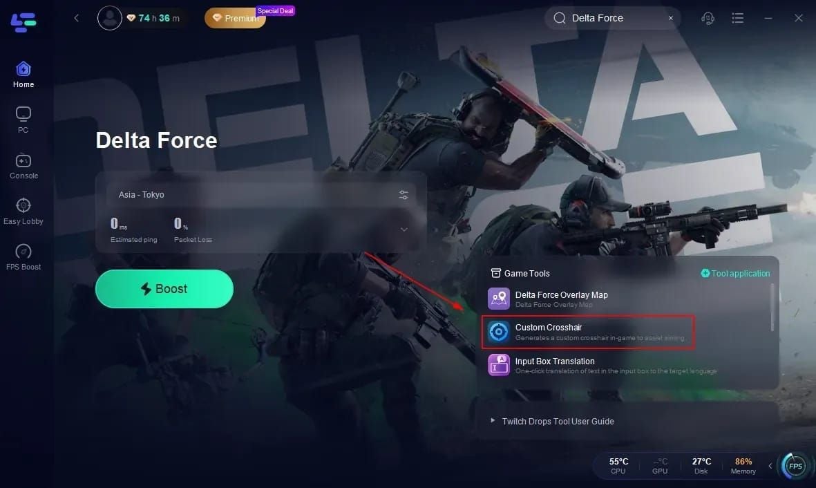 Delta Force settings menu for linking LIPASS account