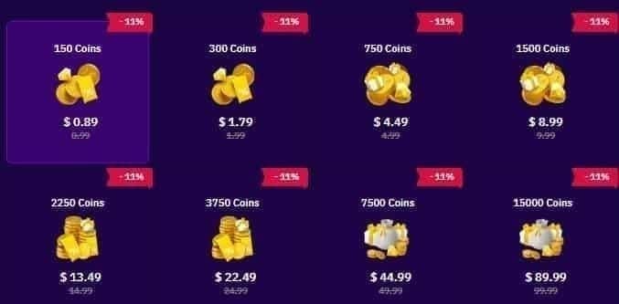 Comparison chart of Tango Coins purchase options showing value per dollar for in-app and web packs