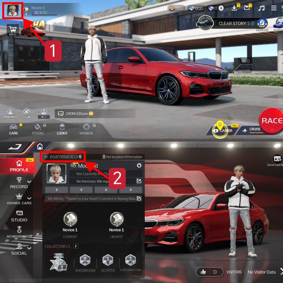 Racing Master SEA in-game player UID interface for gems top-up