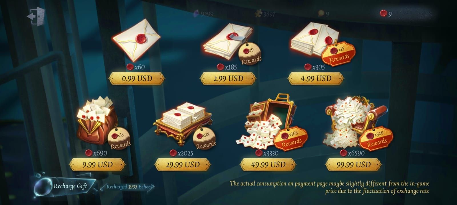 Identity V Echo top-up purchase packs interface