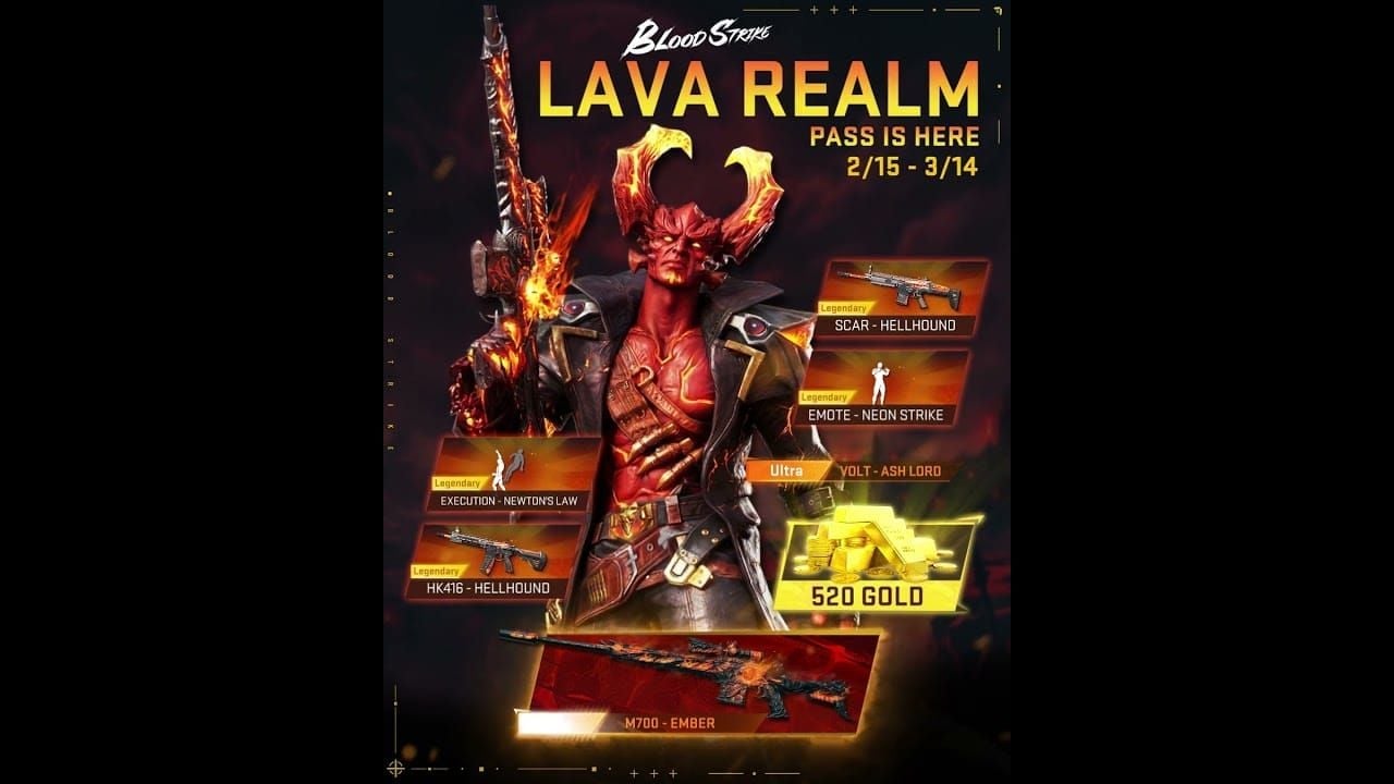 Blood Strike Lava Realm Strike Pass interface and rewards