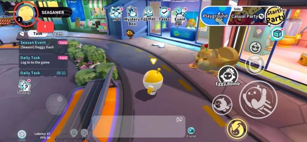 Eggy Party redemption error message screenshot explaining code failures for Eggy Coins