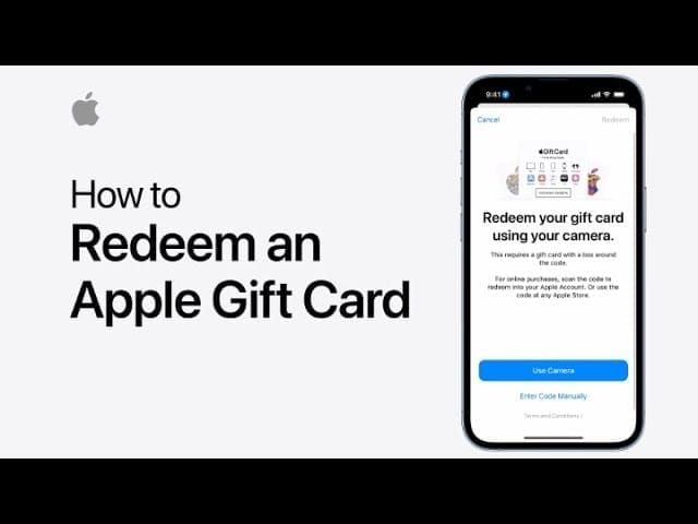 iPhone App Store interface with profile icon and Redeem Gift Card or Code option for Apple Gift Card (US)